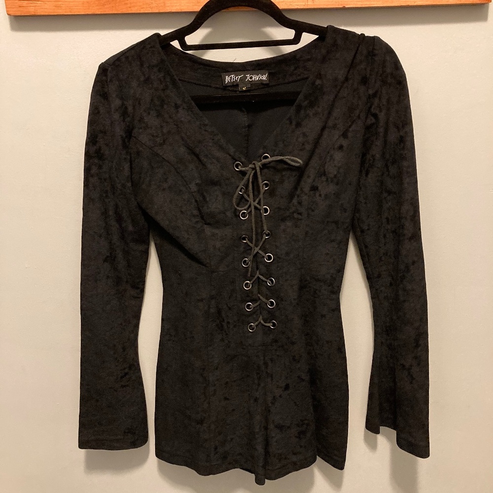 Vintage Betsey Johnson Crushed Velvet Romper 90s